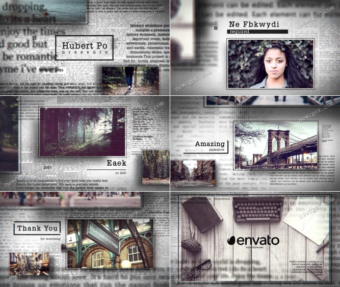 报纸幻灯片动画AE模板 - Videohive Grunge Newspaper Slideshow