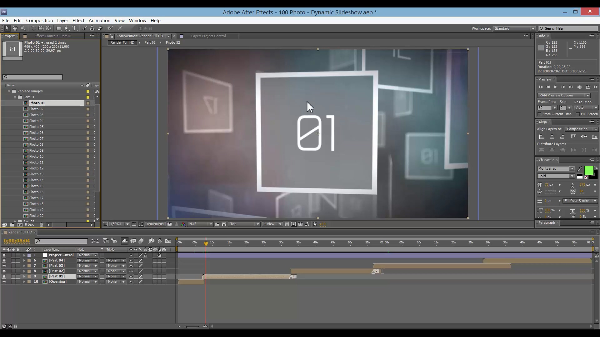AE模板 - 100多张照片群空间切换展示