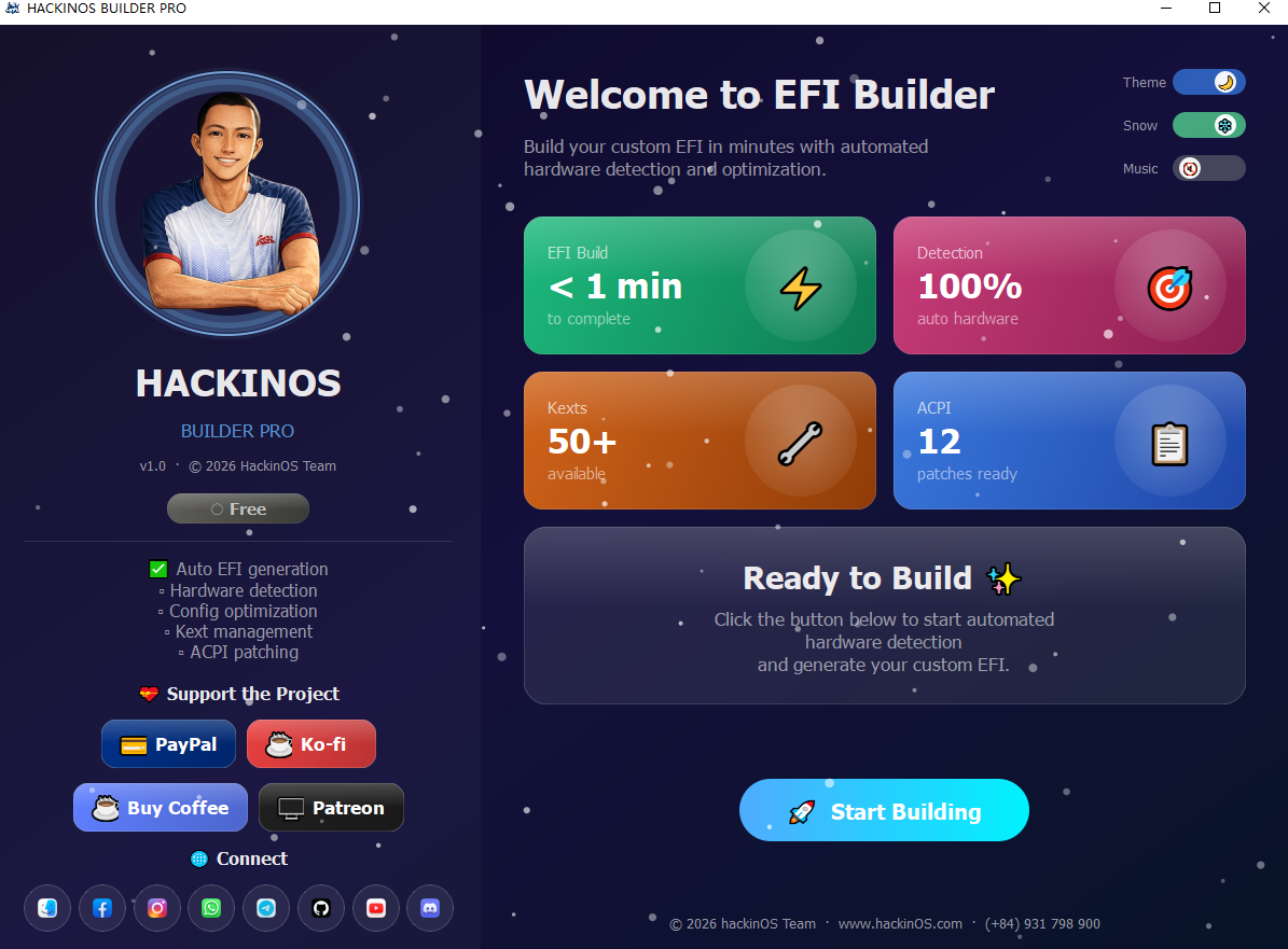 一键生成黑苹果OpenCore引导EFI的工具 - HackinOS Builder Pro v1.0.0